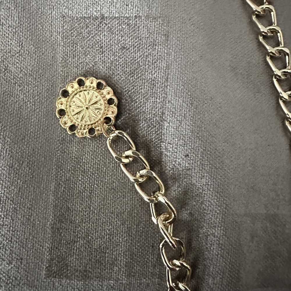 Layered Triple Strand Medallion Chain Belt One Size‎ Gold Skinny Adjustable Boho - Picture 3 of 6